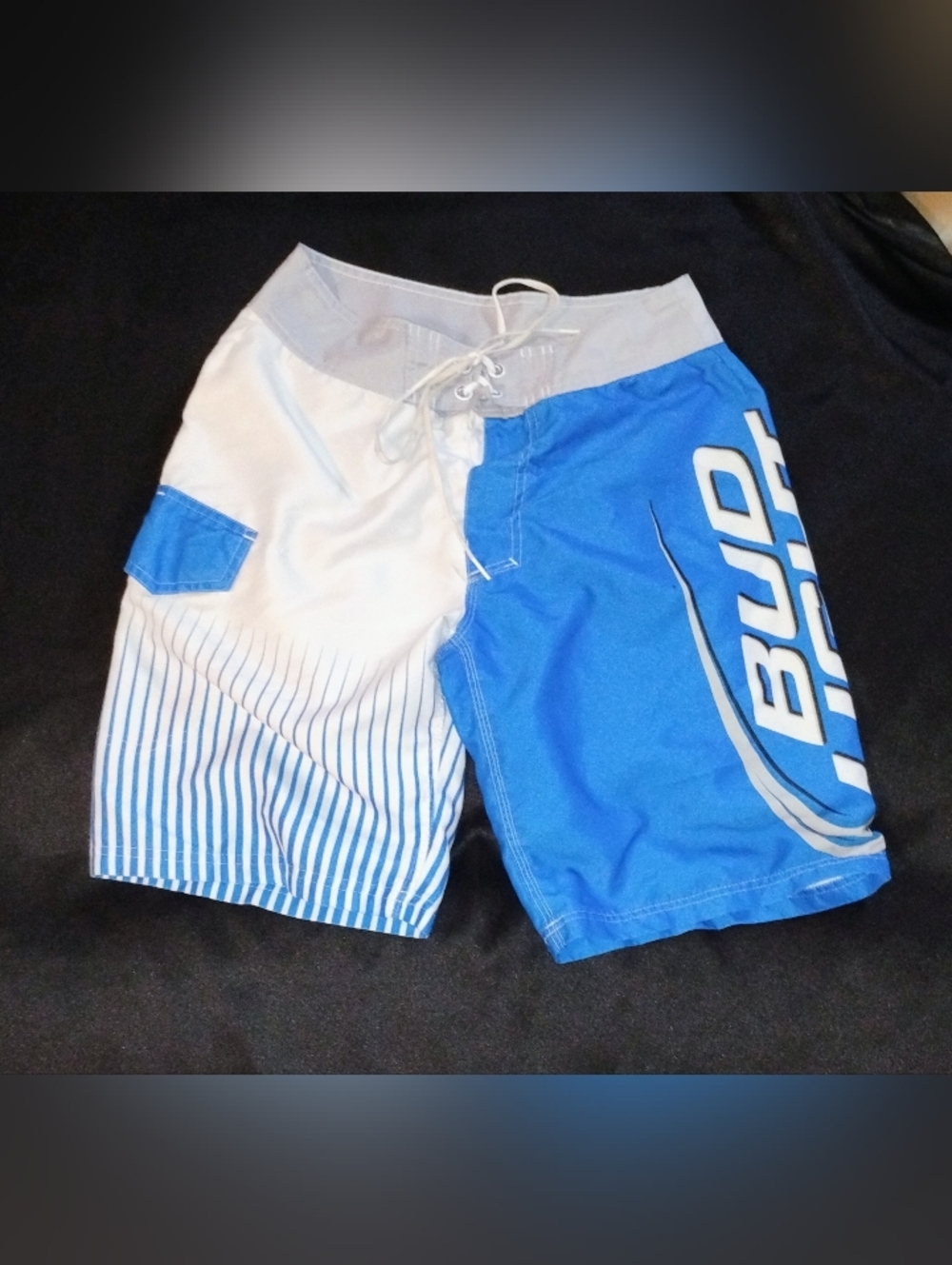 Bud Light Branded Blue and White Men's Swim Board Shorts